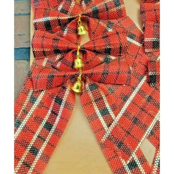 24 Mini Christmas Tree Bows w/Bells Decoration Red Plaid 3 packs of 8 - Picture 4 of 4